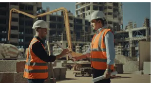 two civil engeneers handing plan